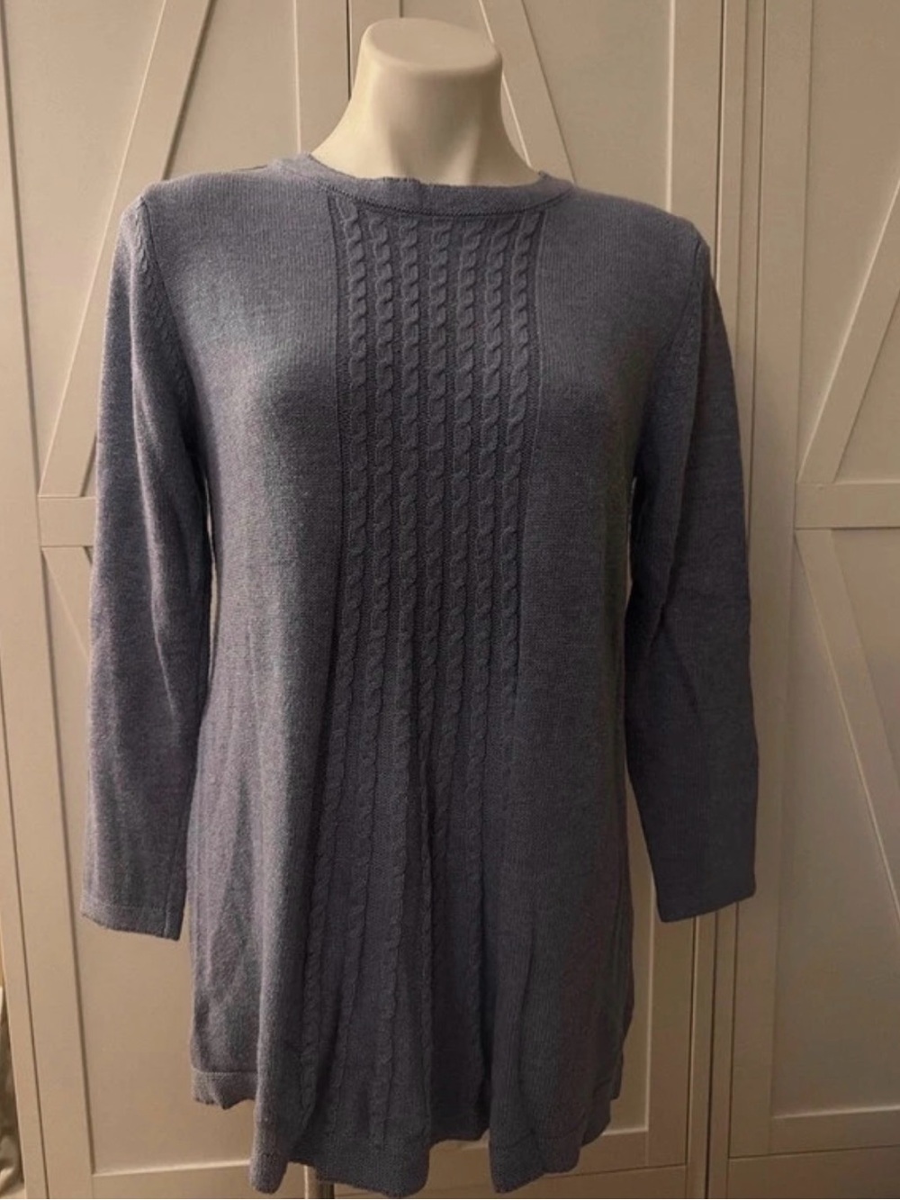 Cable-Knit Crewneck Sweater Tunic - Dusty Blue